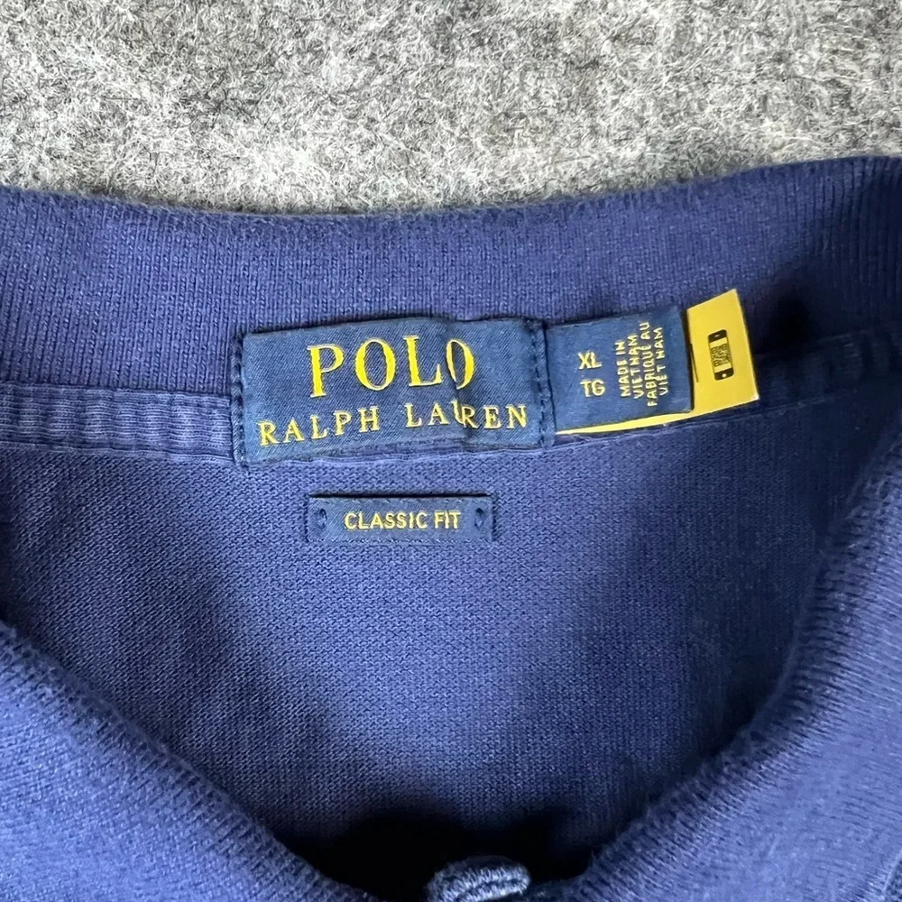 Vintage Polo Ralph Lauren Men's Classic Fit Tripple Pony Polo Shirt Navy Size XL